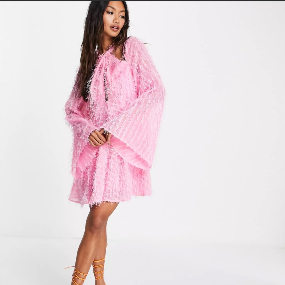 ASOS Design Fluffy Cross Neck Pink Mini Dress